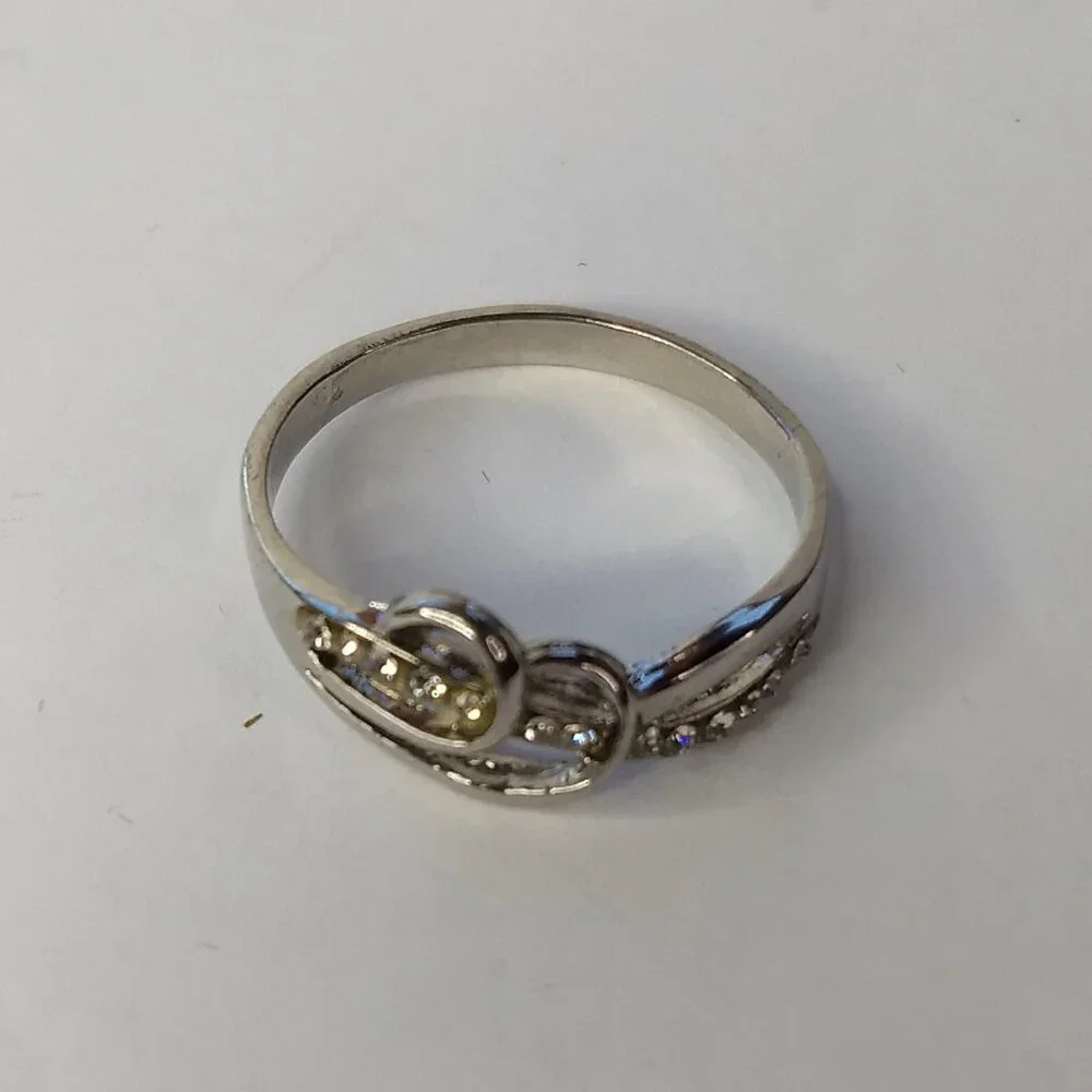 Double Swirl Silver Tone Clear Stone Ring Unmarked Size 8.5 Minimalist Preppy